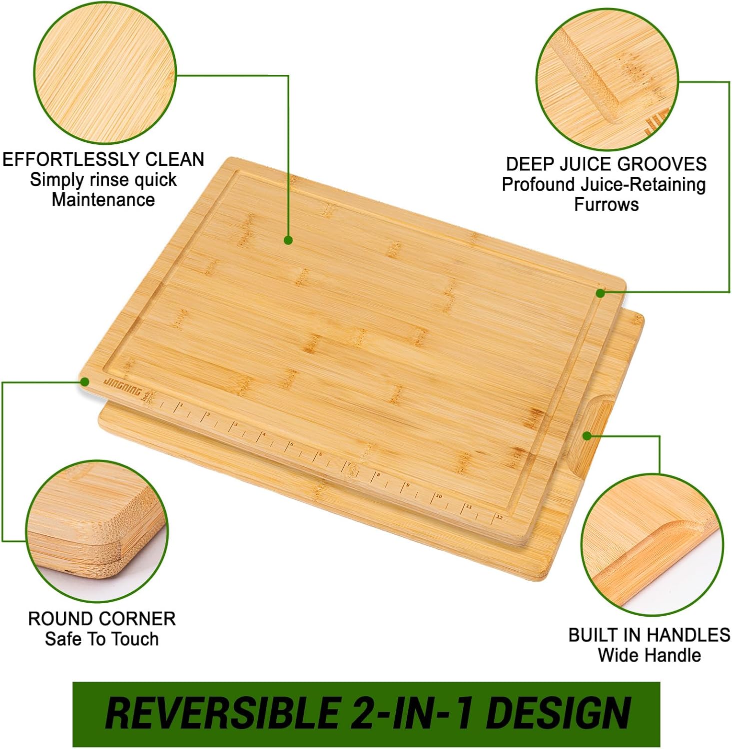 JINGNING Bamboo Cutting Boards for Kitchen, 16 * 12 X-Large with Juice Groove and Built-In Handles, Wood Cutting Board for Meat Vegetables Fruit, Reversible Charcuterie & Chopping Board, Kitchen Gift - Image 5