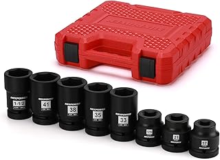 MIXPOWER 8PCS 1"Drive Impact Socket Set - 17mm, 21mm, 13/16" Square, 1-1/2" Budd Wheel, 33mm, 35mm, 38mm, 41mm Deep Impact Sockets for Truck Tire Service