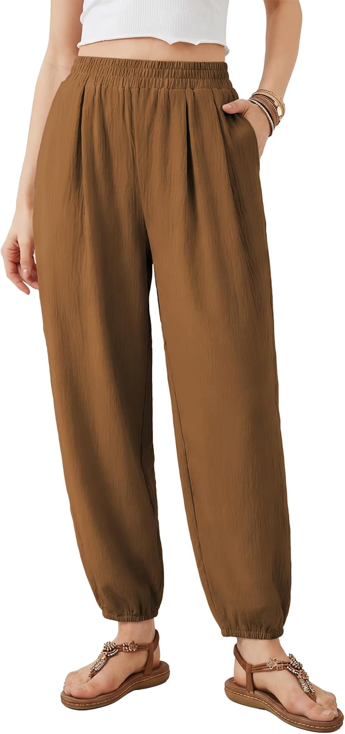 Astylish Women's Casual Harem Yoga Pants Elastic High Waisted Boho Baggy Capri Palazzo Barrel Pants
