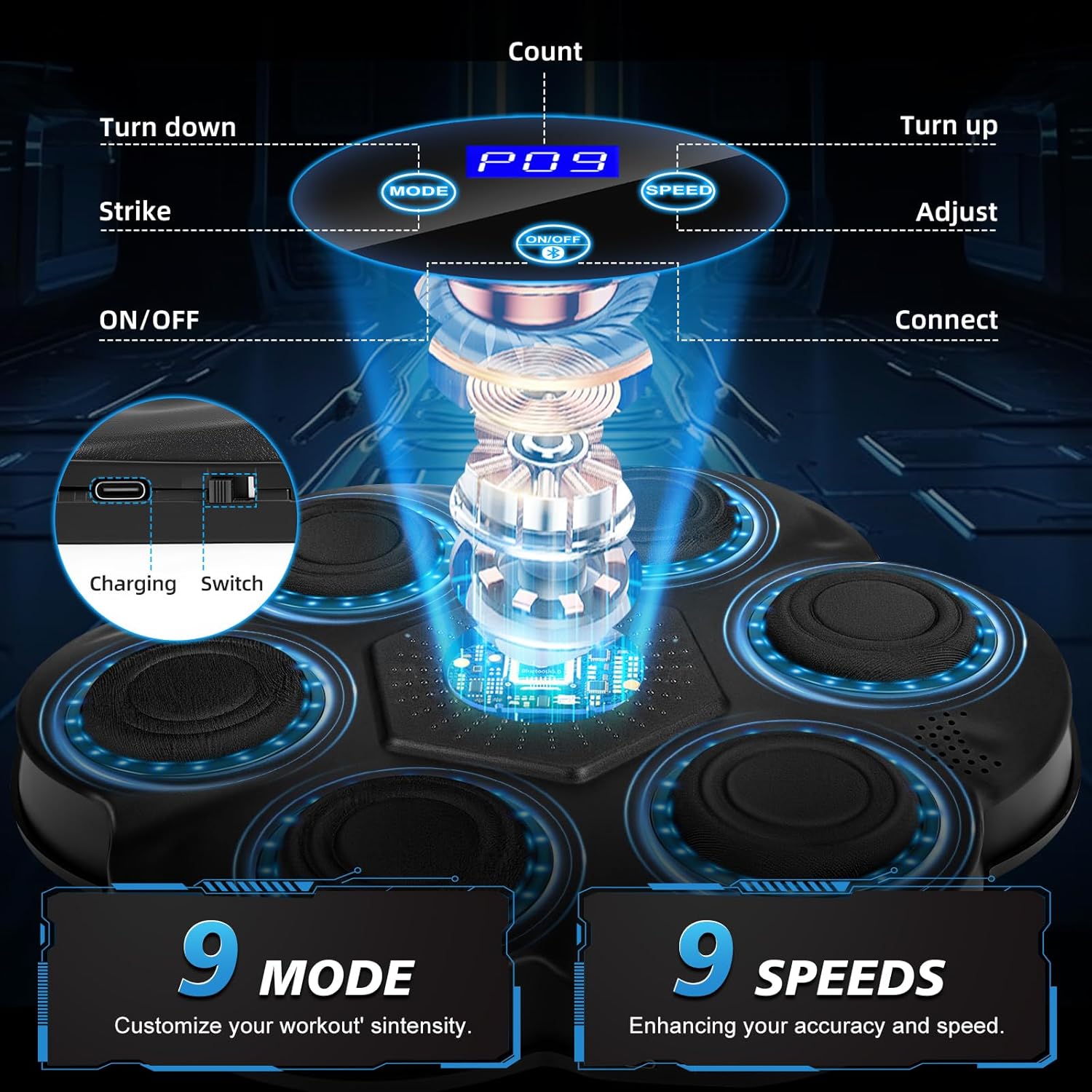 Music Boxing Machine, Boxing Wall Mount Machine for Kids Adult, Smart Bluetooth Punching Bag with Boxing Gloves, Boxing Workout Equipment Target for Home, Office, Gym