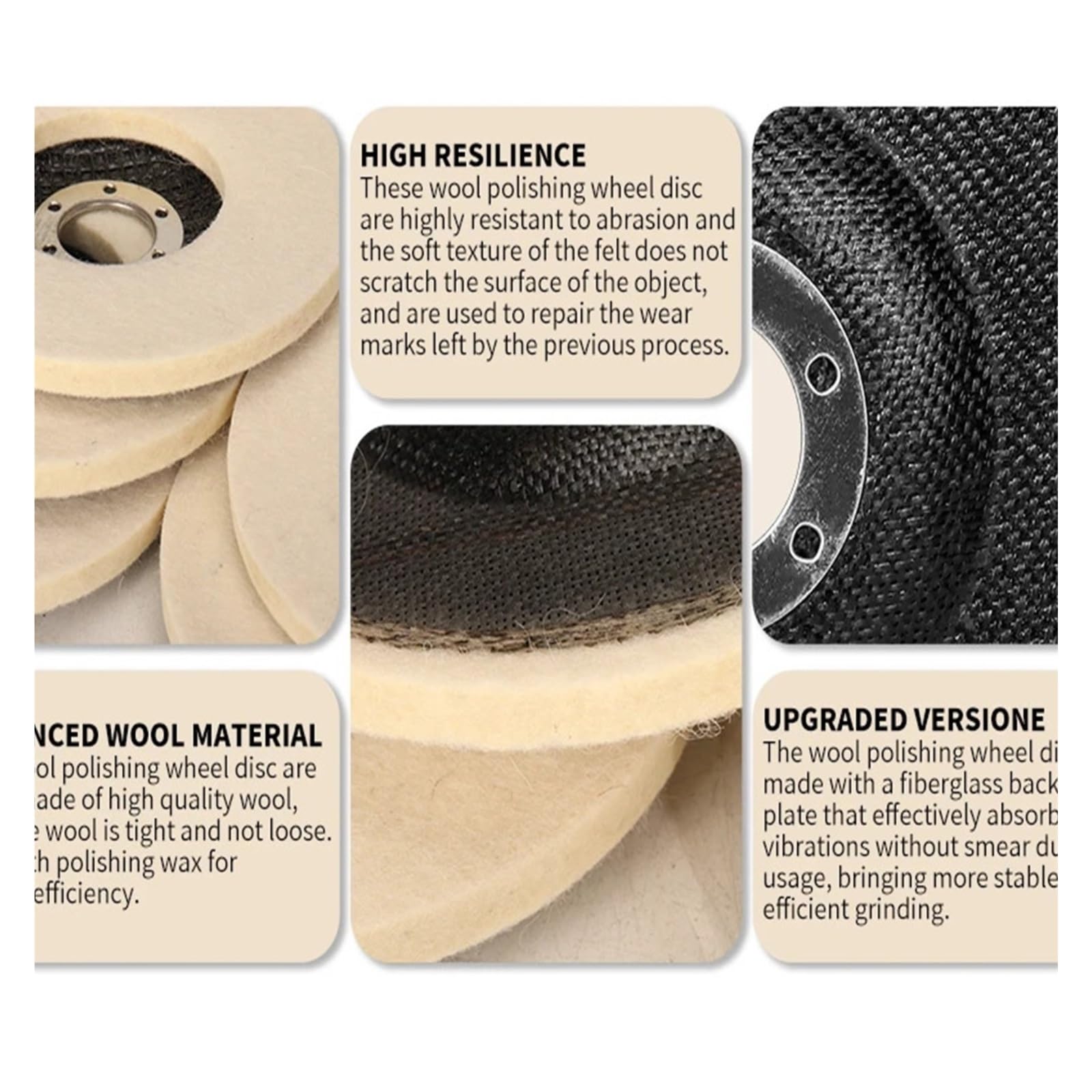 Tarcze polerskie z filcu wełnianego Wool Polishing Wheel Grinding Disc 5 Inches Angle Grinder Metal Glass Ceramic 2/5/10 Pcs(5pcs)