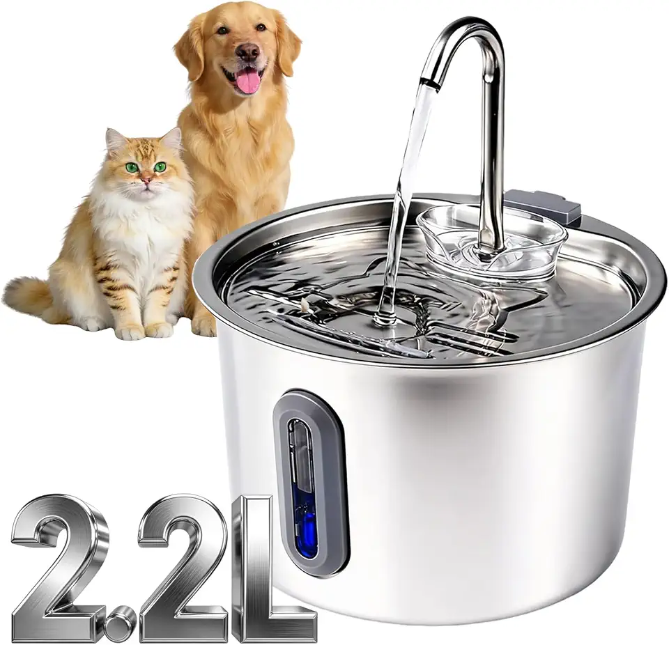 Fonte de Água pra Gato, Bebedouro para Gatos Silenciosa Inox Carvão Ativado LED Indicador Fonte De Água para Cães e Gatos (2,2L, TY10)