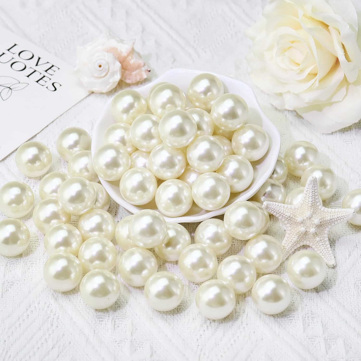 20MM Ivory Pearls for Crafting, 70PCS Big Size No Hole Pearl Beads for Vase Filler, Faux ABS Round Pearls for Floating Candles Centerpieces Vases Makeup Brush Holder, Jewelry Making, Clothes - Image 2