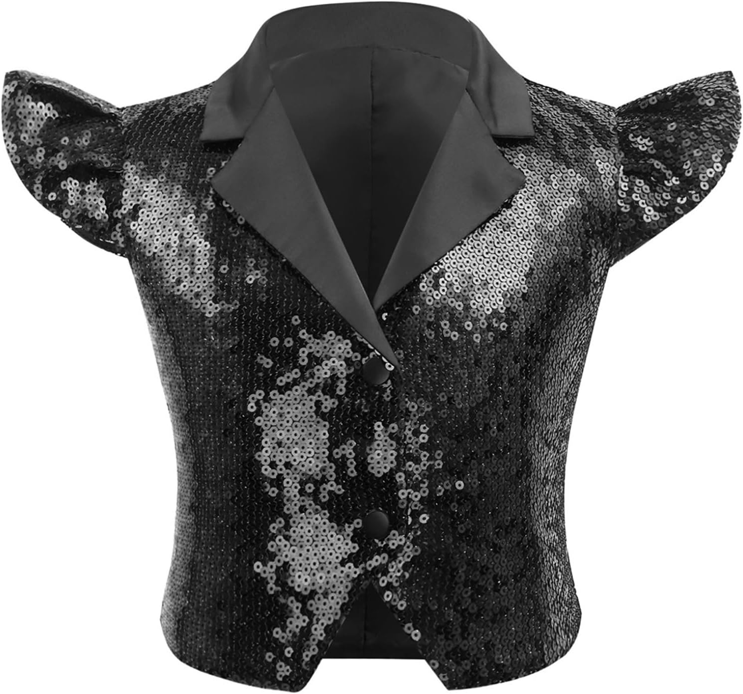 Choomomo Girls Sequin Glitter Dance Vest Sparkly Fly Sleeve Lapel Crop Jacket Bling Party Waistcoat Top
