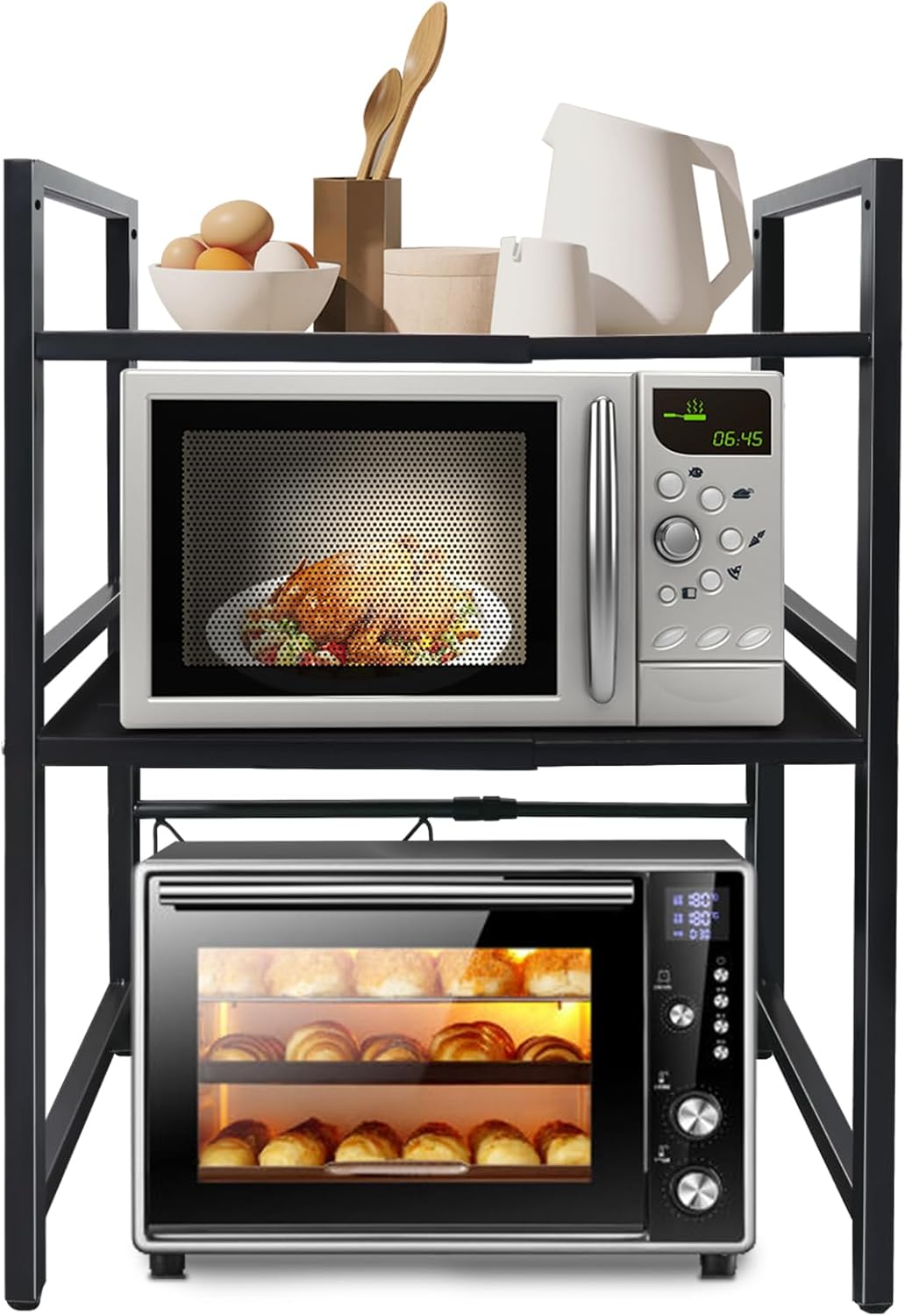 Storystore Expandable Microwave Oven Rack, 3Tier Metal Microwave Shelf