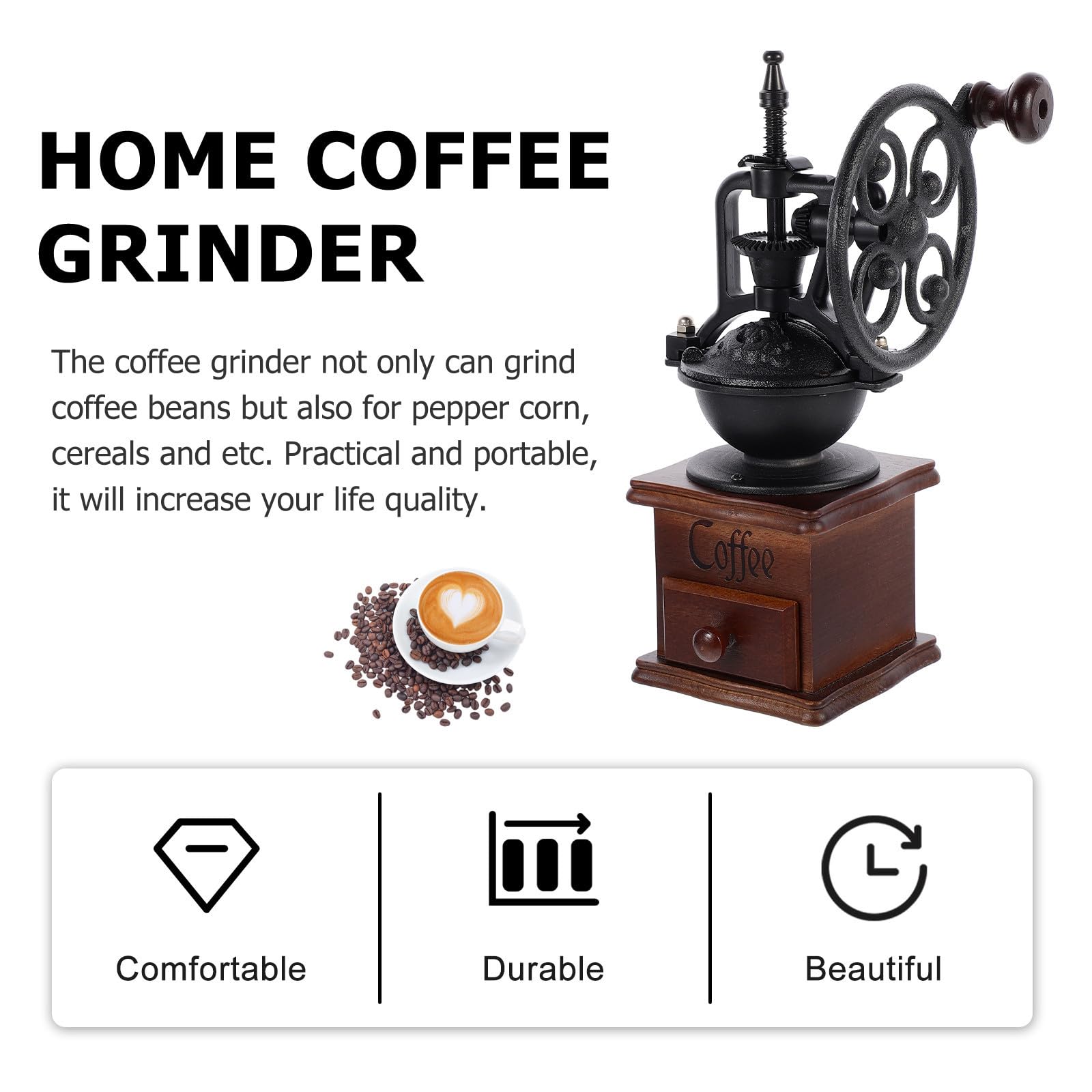 ULTECHNOVO Vintage Kleiner Kaffeemühle und Eisen Manuell für Kaffeebohnen und Pfeffer Tragbar für Camping und Reisen