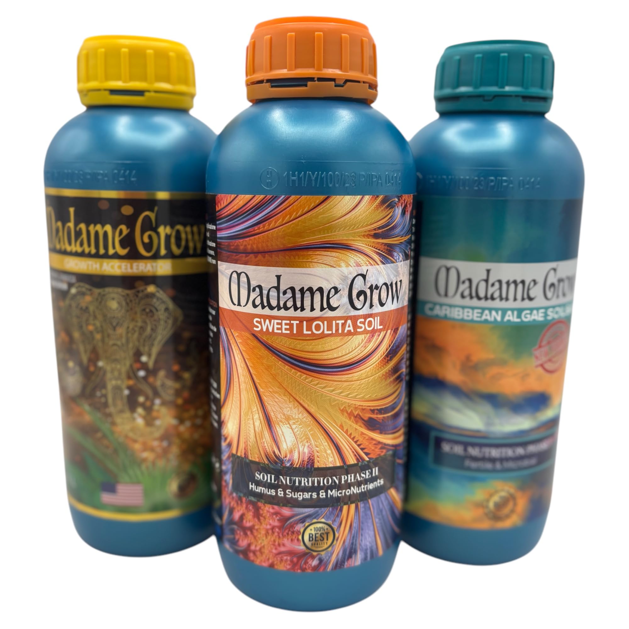 MADAME GROW Kit Nutrition 3 x 1L, Accelerator + Sweet Lolita + Caribbean, Abono Plantas, Fertilizante Plantas, Fertilizante Alga, Abono Floración, Nutrición y Energía