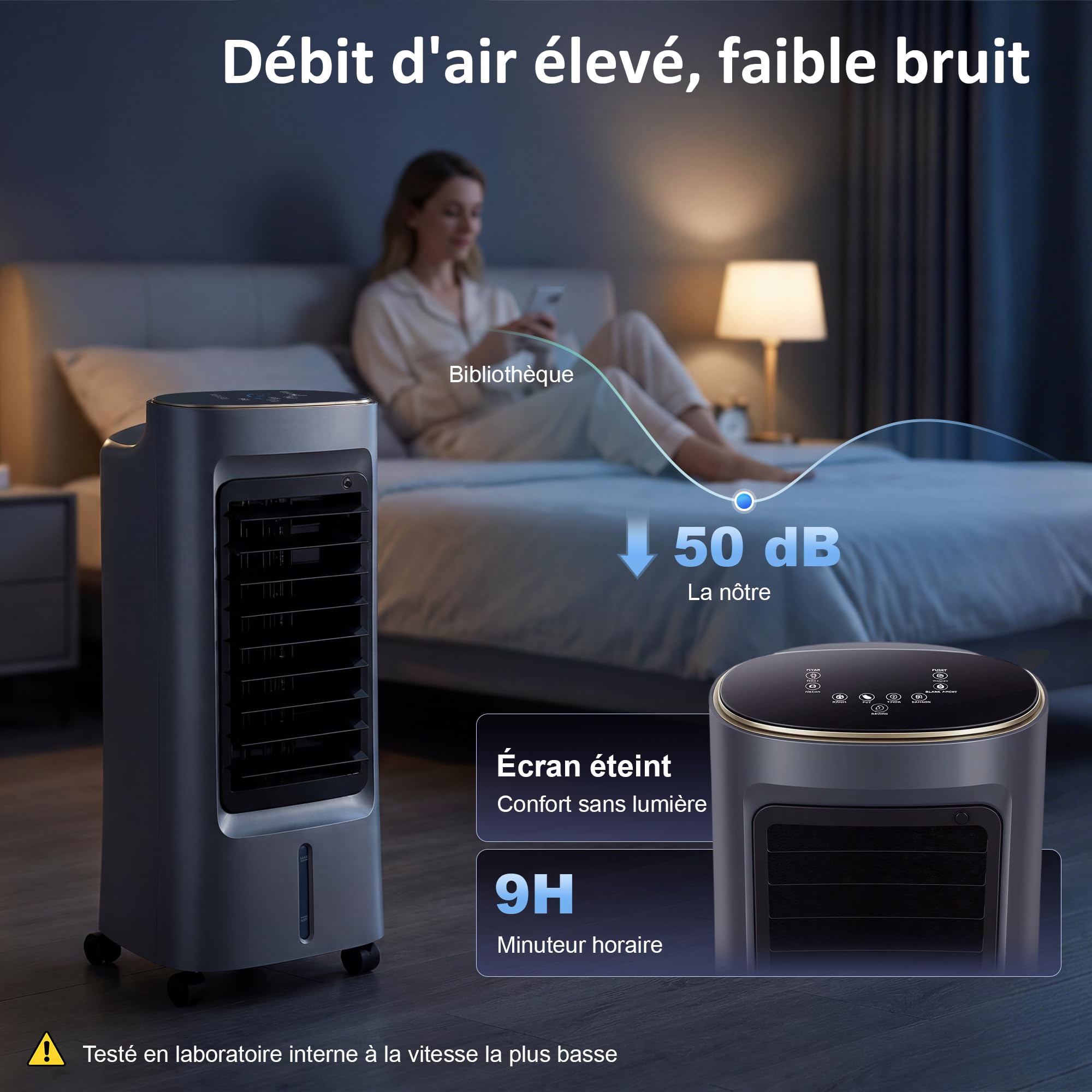 HOMCOM Refroidisseur d'air mobile 4 en 1 humidificateur, purificateur et ventilateur, oscillation 90°, 3 vitesses, 3 modes, réservoir d'eau 6L, packs de glace, télécommande, pour chambre bureau, gris