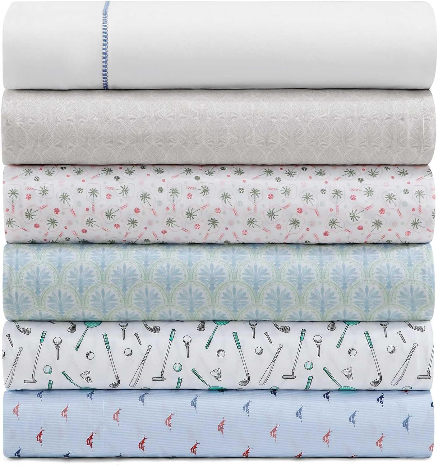 Tommy Bahama - Queen Size Sheet Set, Crisp & Cool Cotton Percale Bedding, Deep Pockets, Bed Sheets with Matching Pillowcases (Iconic Marlin Blue)