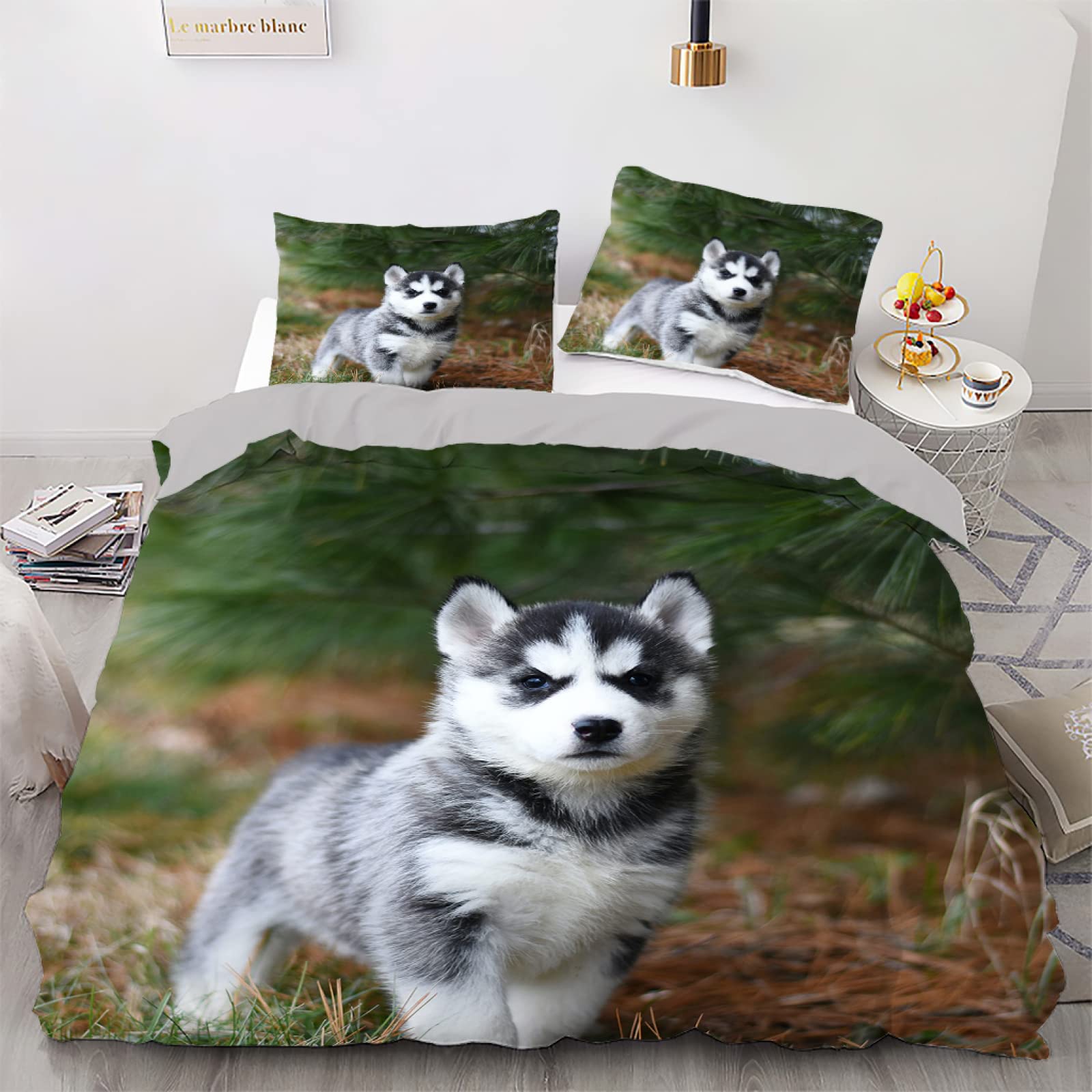 Housse de couette 160x200 husky vert doux confortable en fibre superfine