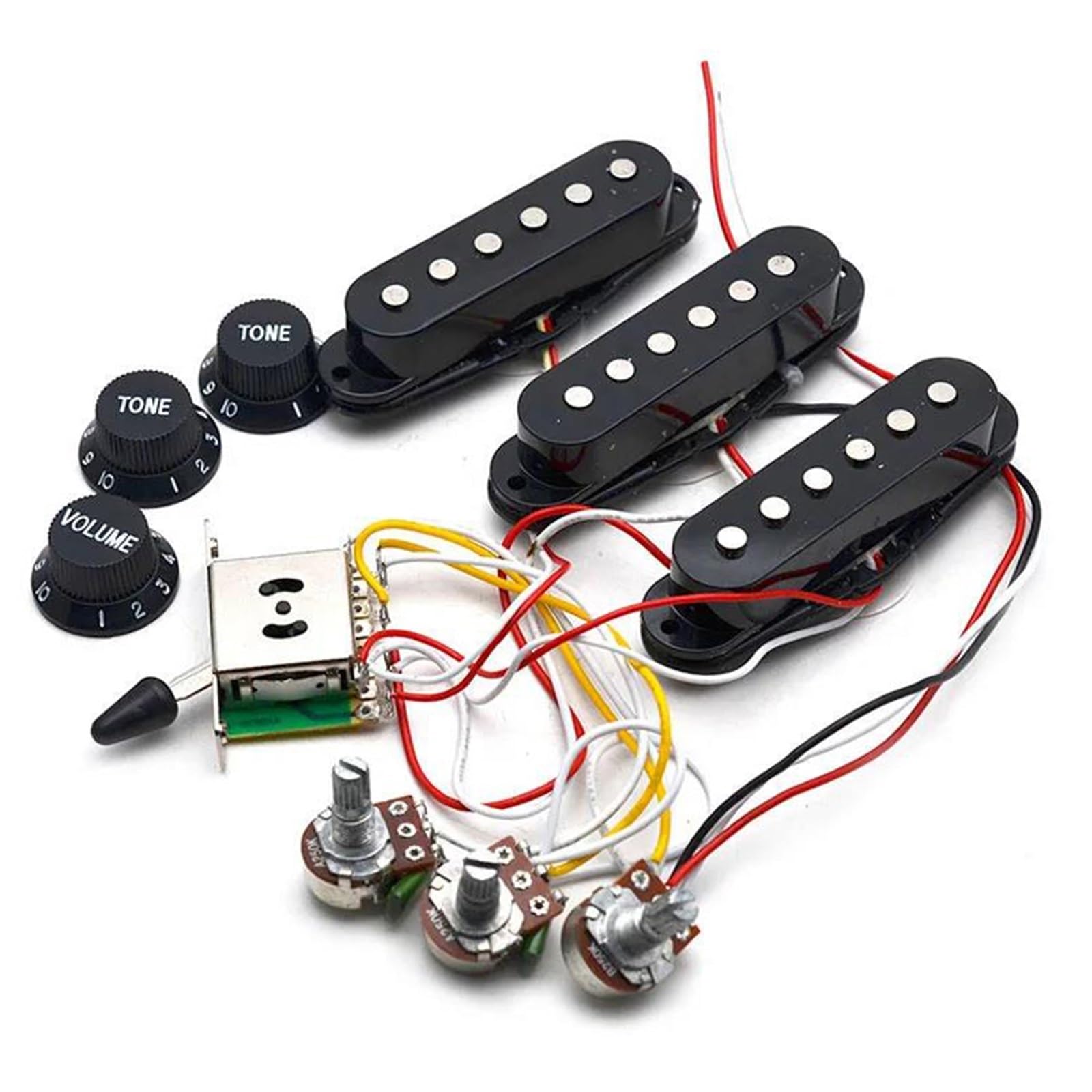 Przetwornik Do Gitary Elektrycznej Przewód Do Przetwornika Gitary Elektrycznej Wstępnie Okablowany 5-pozycyjny Przełącznik 2T1V SSS Przetwornik Do Gitary Elektrycznej ST(Black)