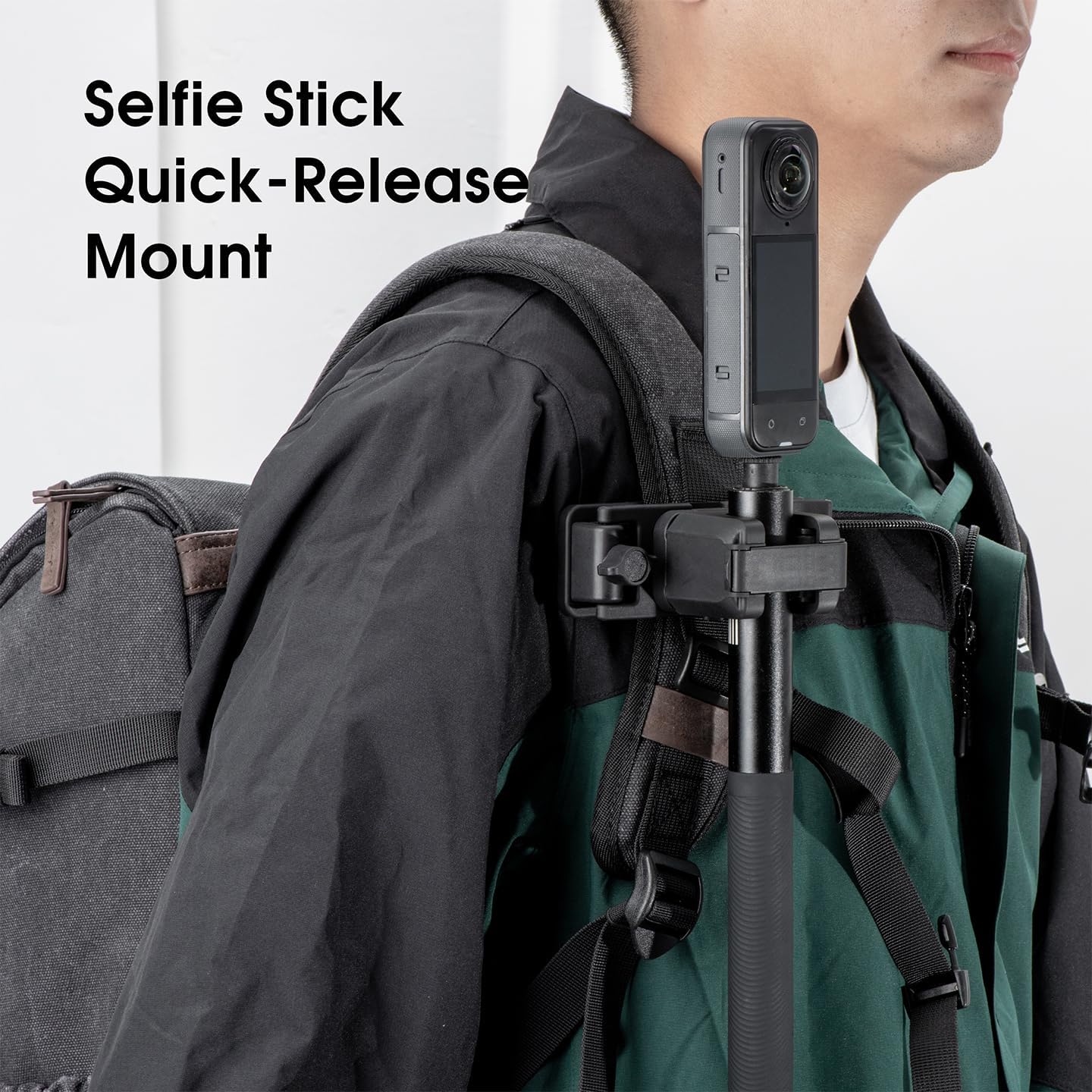 Selfie Stick Holster Mount for Insta360/DJI/Gopro Camera, Backpack Strap Clip Selfie Stick Quick-Release Mount for X4 Air/X5/Go Ultra/Ace Pro 2, Osmo Nano/360/Action 6/5 Pro, Hero 13/Max 2