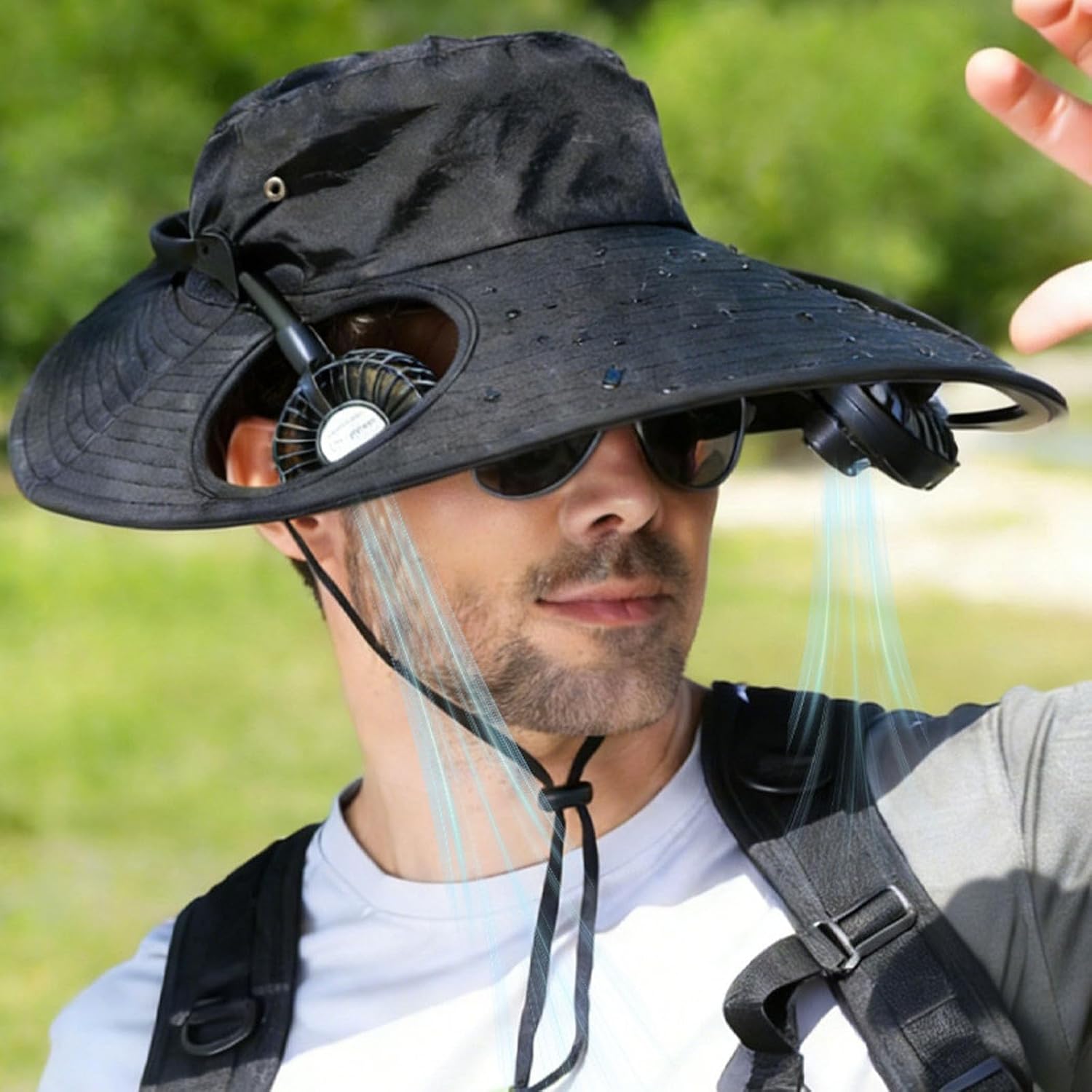 2 in 1 Portable Sun Hat with Removable USB Charging Fan and Wide Brimmed Design for Fishing Market Stalls and Walking Outdoor