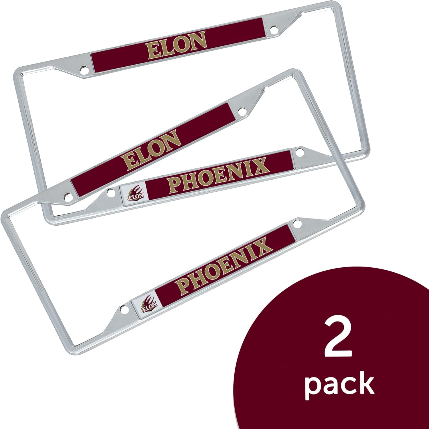 Desert Cactus Elon University License Plate Frame Car Tag Holder for Front or Back of Car Officially Licensed Metal (Mascot 2-Pack)