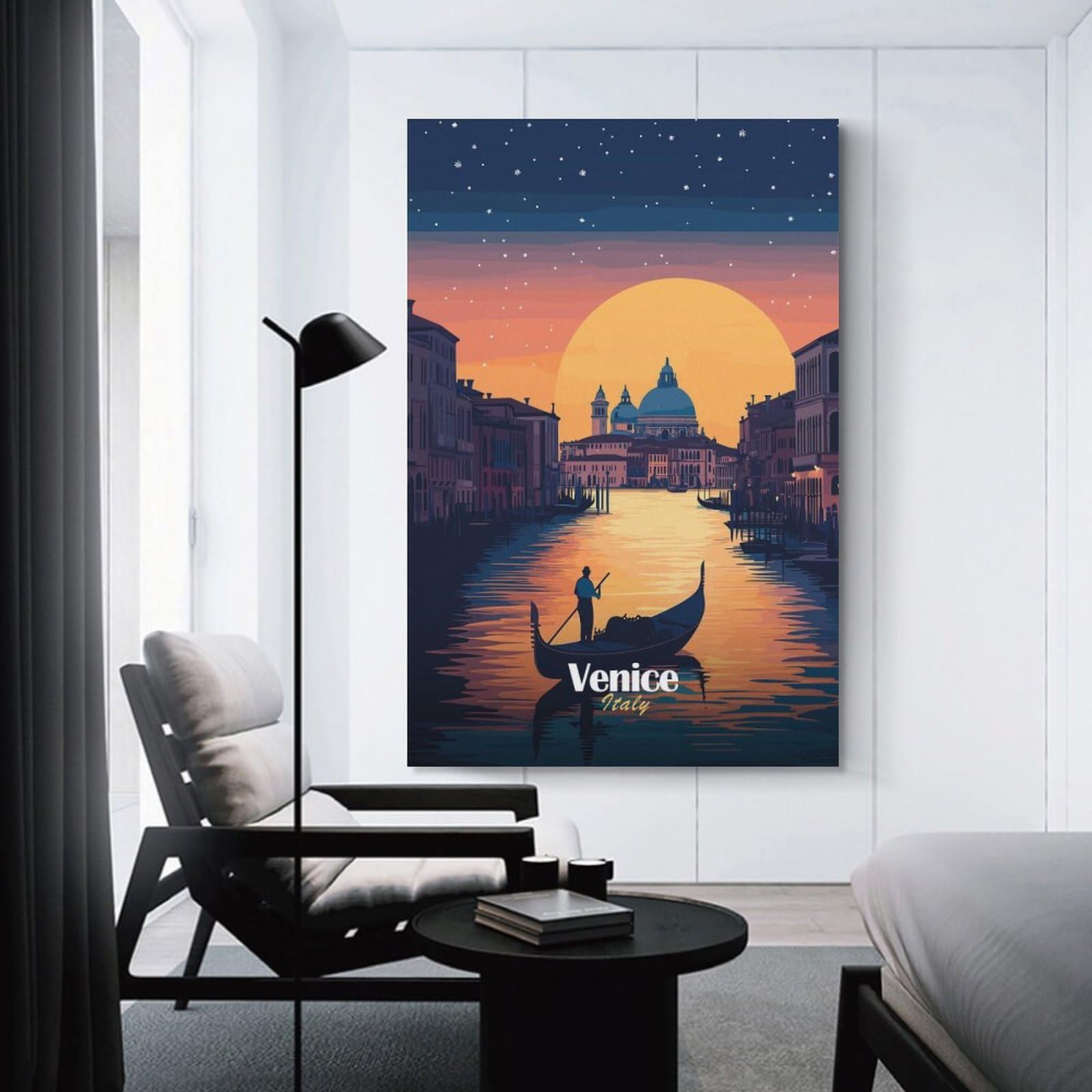 Junmoney Venice Sunset Gondola Wall Decor Canvas Print, 16x24inch(40x60cm), for Lounge, Bedroom Or Personal Spaces, Thoughtful Wall Decor for Art Lovers