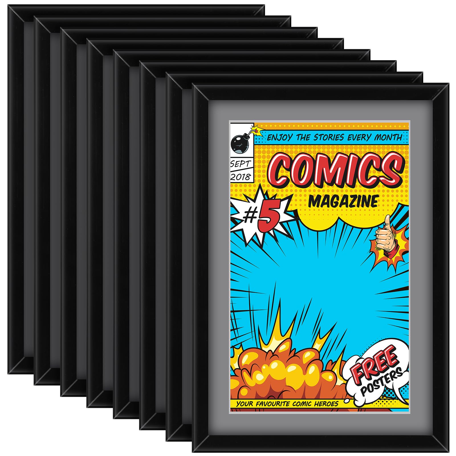 Geetery Paquete de 8 marcos de cómics con protección UV, alfombrilla gris