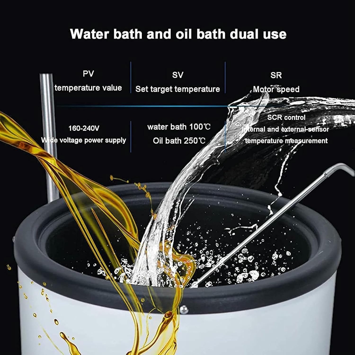 Heating Pot with Magnetic Agitation, Water Bath at 100 ° C and Oil Bath at 250 ° C, Speed Adjustment of 50 to 2000 RPM, Internal and External Temperature Sensors, P
