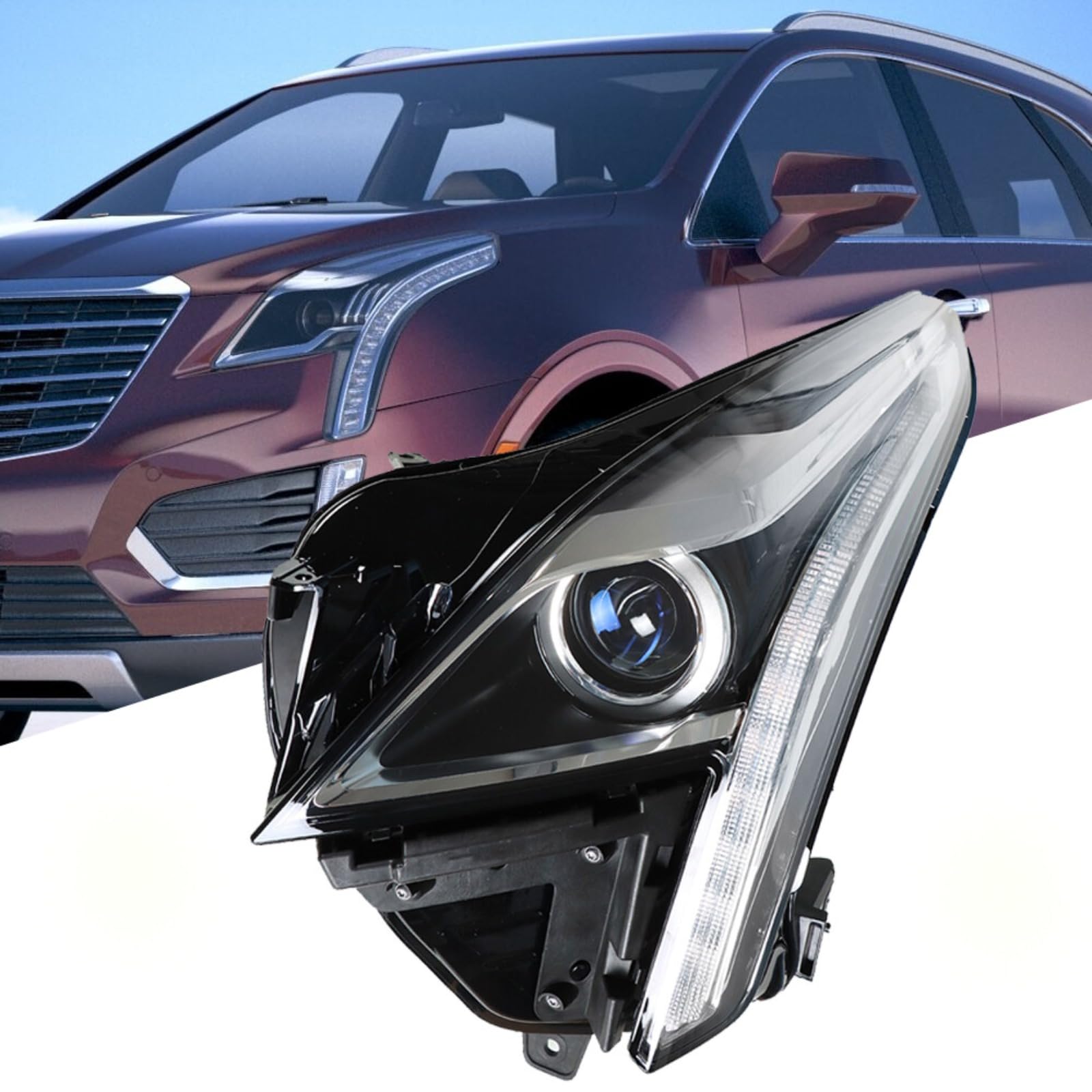 Left Halogen Headlights Assembly Fit 2017-2018 Chevy Cadillac XT5 3.6L 5Pin | for 17-19 Cadillac XT5 Base Luxury Platinum Premium Driver Side Black Factory Halogen Headlamps Replace GM2502441 84167549
