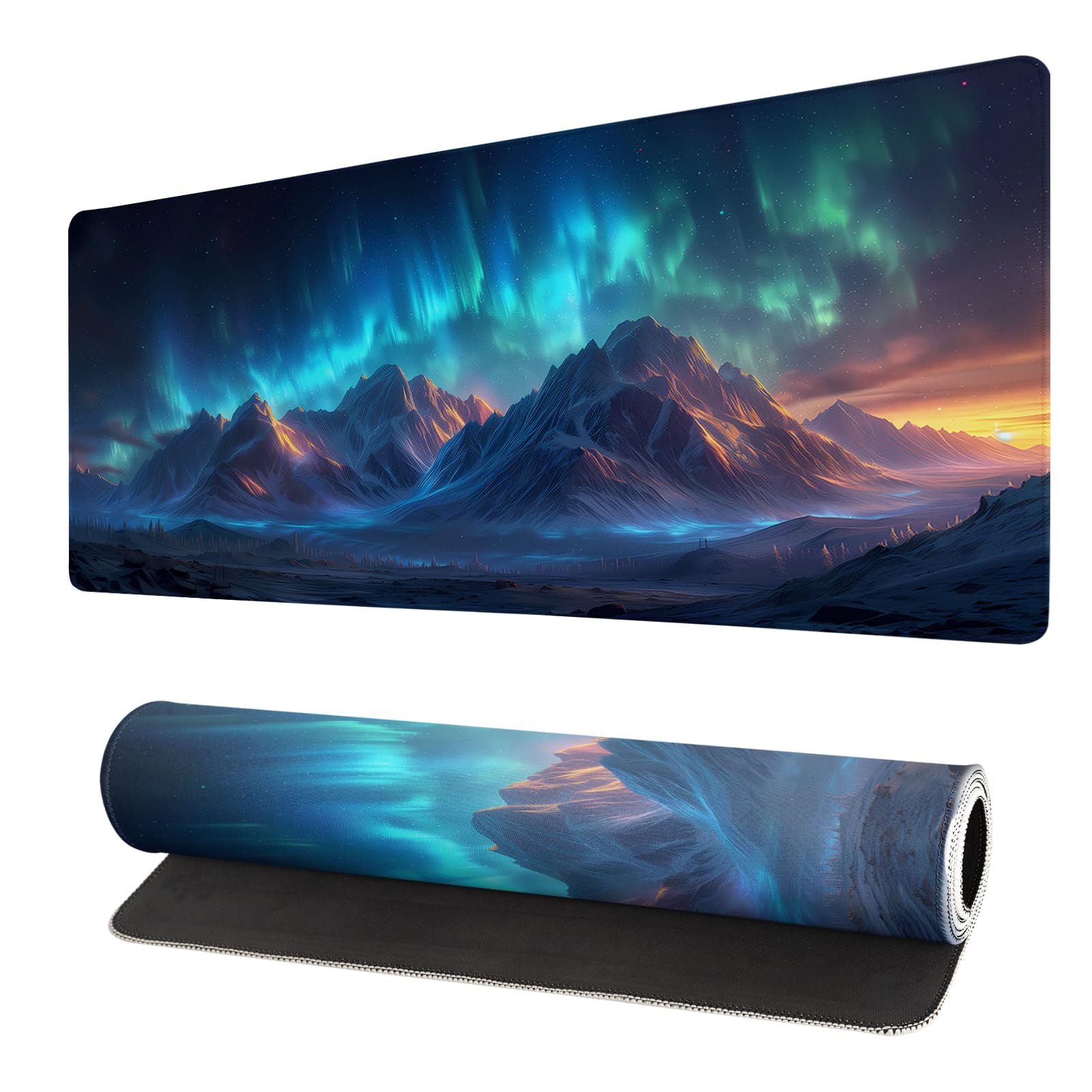 Gaming Mouse Pad Desk Pad,Extended Big Mouse Pad,31.5x11.8 Inch Long Computer Keyboard Mouse Mat Mousepad with 3mm Non-Slip Base and Stitched Edge for Gaming and Office… (Aurora)