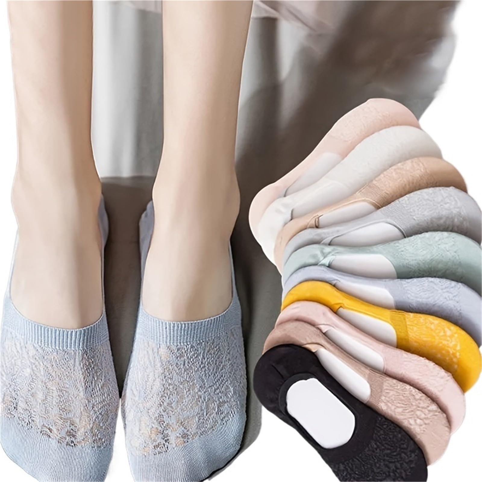 Calcetines de Encaje 9 Pairs Invisible Socks, Breathable Cotton Boat, No Show & Liner, Women's Stockings & Hosiery