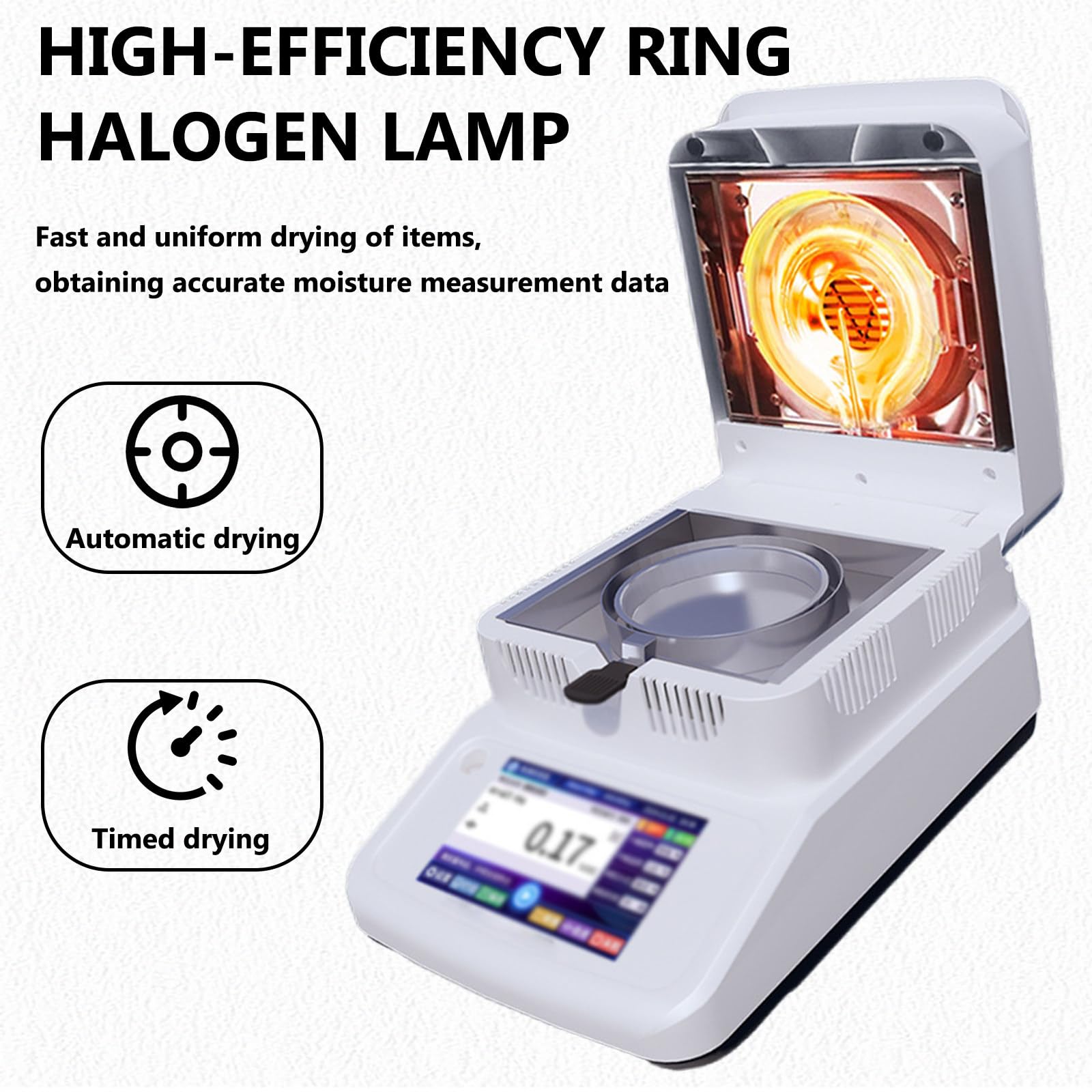 Feuchtigkeitsanalysator, 0,001g Lesbarkeit Touchsn Laborwaage 120g X,001 Gramm, mit 5-Zoll-Touch-LCD-Bildschirm, for Lebensmittel, Tee, Getreide,Lebensmittel 2mg