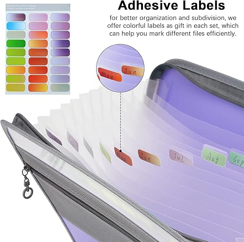 Miniatura 5 de NAFY Organizador de archivos de acordeón, carpeta de archivos expandible de 13 bolsillos con cremallera, tamaño carta A4, carpetas de archivos