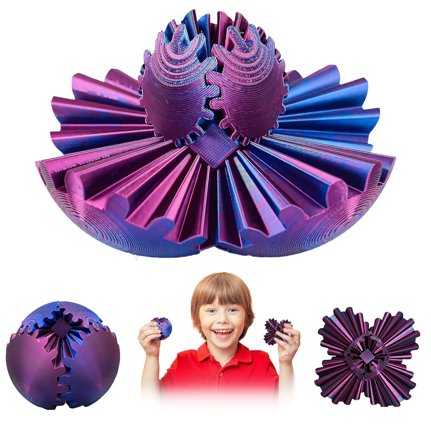 Gear Ball 3D Printed Fidget Toy Spinning Gear Sphere for Stress Relief Anxiety Fun Desk Toy for Adults Kids Stocking Filler Birthday Christmas White Elephant Gifts
