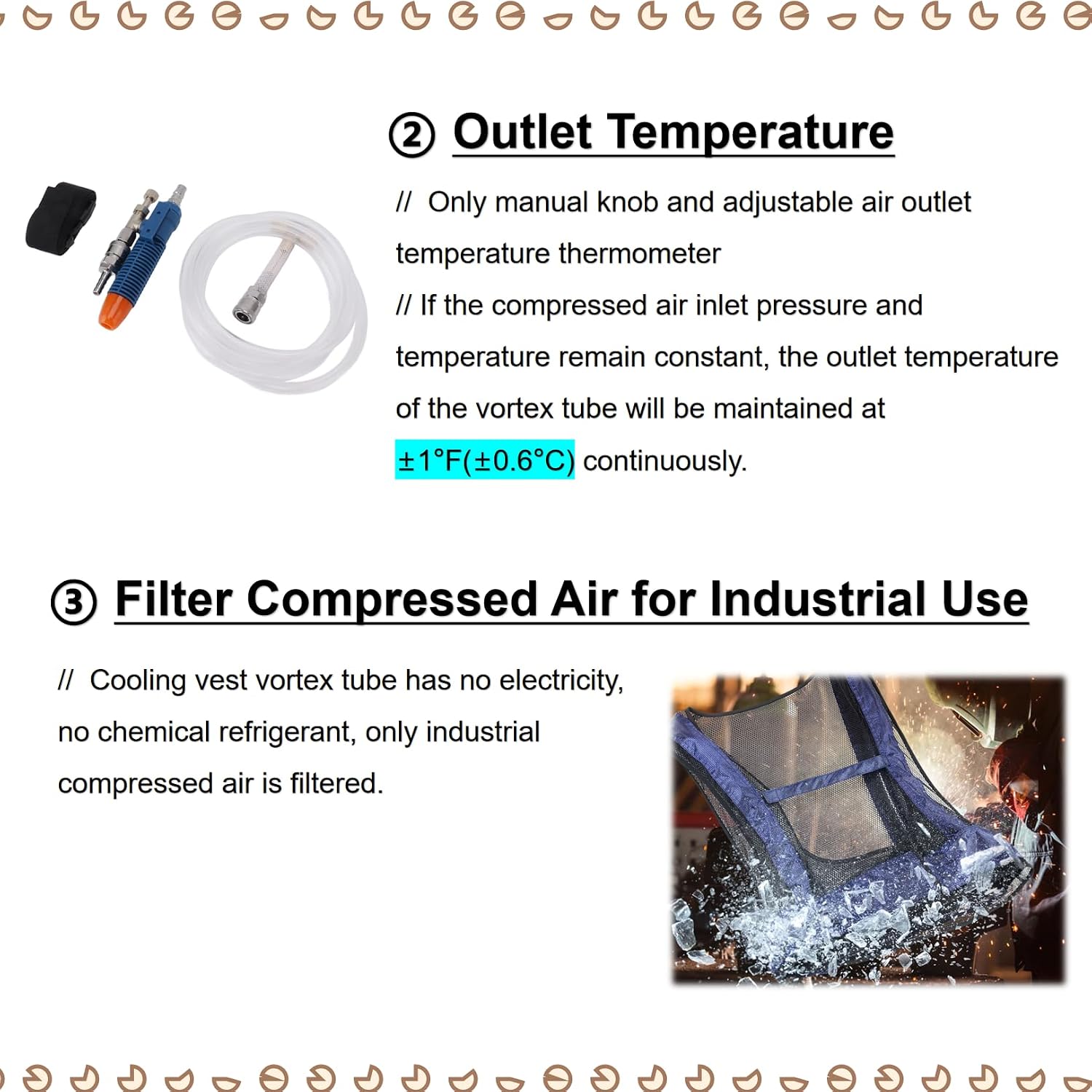 Air Conditioner Vortex Tube Cooling Vest Vortex Tube Welding Steel Cooling Vest with Refrigerator Belt for High Temperature High Fever High Humidity ice Vest Compressed air Cooling Vest Vests