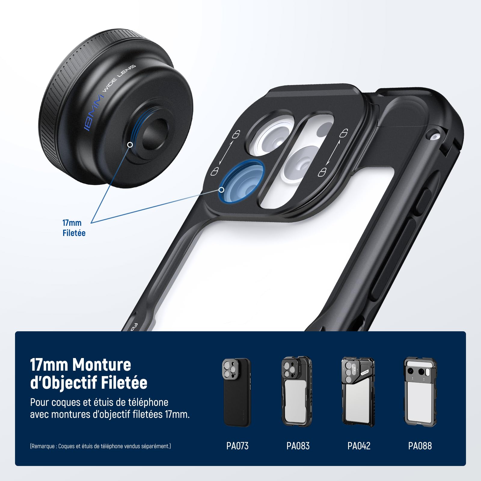 NEEWER 18mm Objectif Grand Angle avec Clip Fileté 17mm, Champ de Vision 100°, Grossissement 0.75X, 6 éléments en 5 Groupes, Compatible iPhone Android Samsung, pour la Photographie Mobile, LS-72