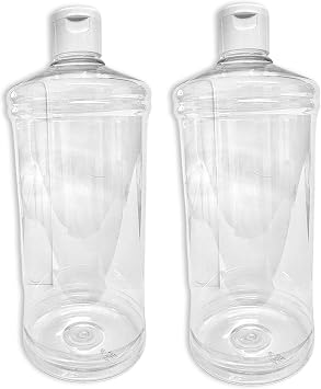 Palmsafe Twin Pack of Clear Transparent 1 Litre Plastic PET Bottles Refillable Reusable with Non Leak Flip Caps for Liquids