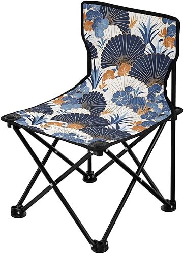 Miniatura 1 de Fan-Shaped Floral Pattern White Blue Art Deco Packable Portable Beach Chairs for Traveling Ultra Lightweight Youth Camping Chair Carry Bag Included