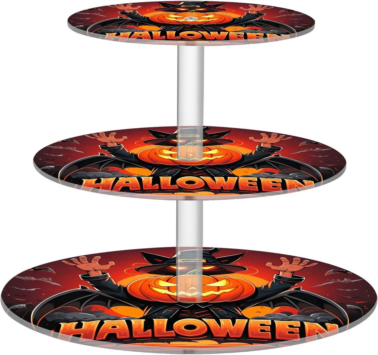 Demon Bats Pumpkin Magic Hat Halloween 3 Tier Acrylic Cupcake Stand, Cupcake Stand for 34 Cupcakes for Weddings, Christmas,Holidays,Parties,Birthday,Printed Cupcake Tower 23300735