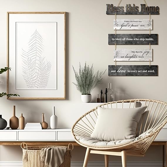 Xuhal Bless This Home Wall Decor Blessed Hanging Sign, Gray White