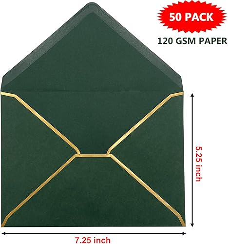 Miniatura 2 de Paquete de 50 sobres de 5 x 7 pulgadas para invitaciones con borde dorado, sobres autoadhesivos A7 con solapa en V para tarjetas de felicitación,