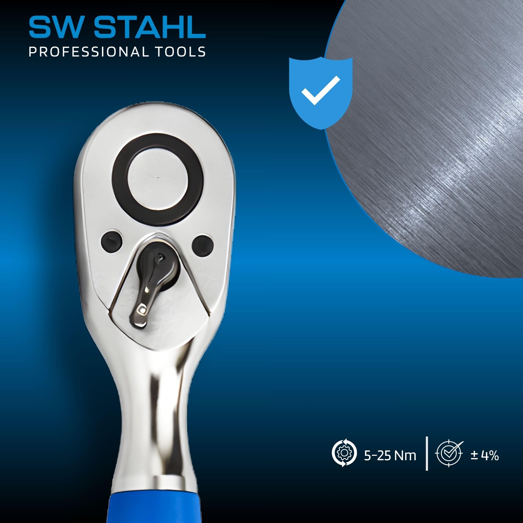 SW-Stahl 03871L Clé Dynamométrique 1/4" 5-25 Nm pour Vélo, Auto et Moto | Outil de précision calibré avec tête à cliquet, poignée 2K, verrouillage de sécurité et signal sonore pour vélos et VTT.