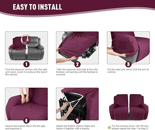 Vista 42 de KinCam Fundas para sillas reclinables, funda elástica y reclinable, fundas para sofá reclinable, fundas de sofá reclinable a rayas, fundas Gris