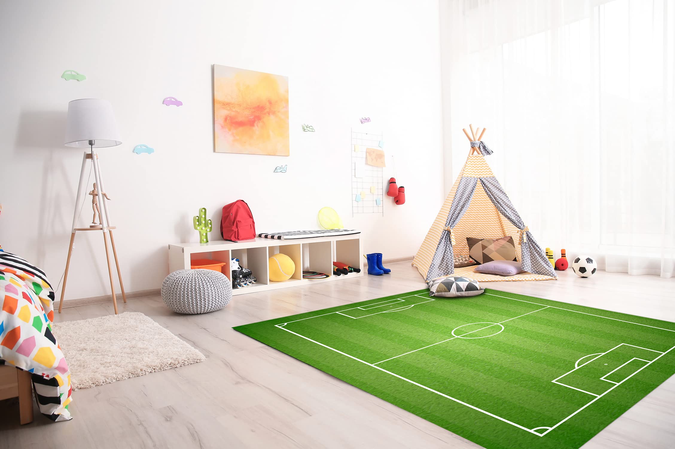 DobleUve Estudio Alfombra Vinílica Infantil Campo de Fútbol | 160x100 cm | Lavable | Grande | Suelo Vinilo