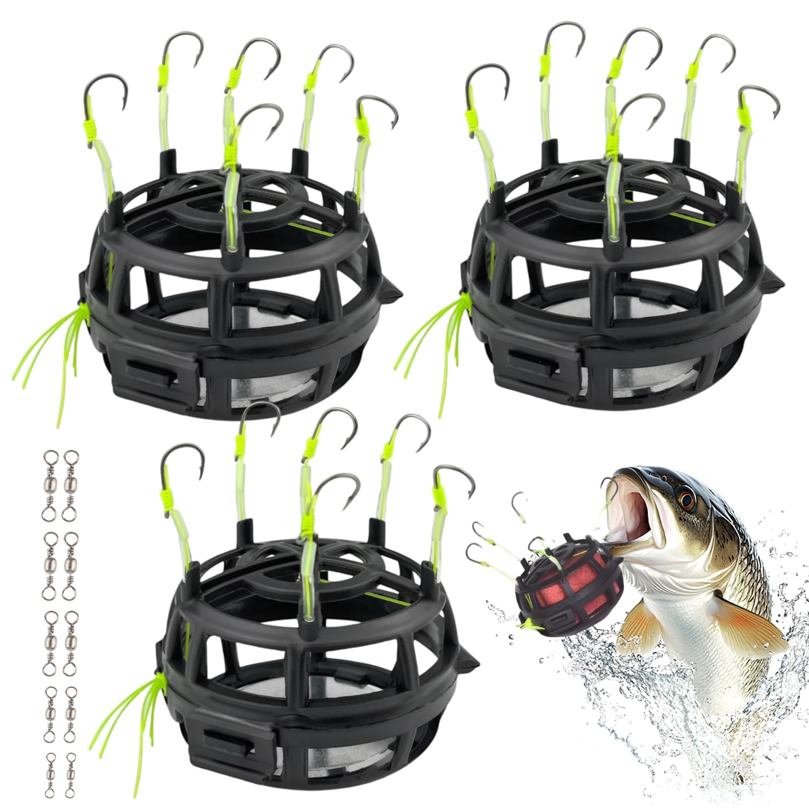 Juego de 3 Antienganches Anzuelos de Pesca 360° 6 Ganchos Multiángulo Accesorios de Pesca con Giratorios para Lucio Lucioperca Perca y Trucha de Agua Dulce Agua Salada