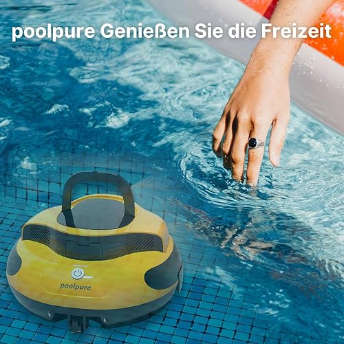 POOLPURE Robot de Piscine 2026 - Temps de Nettoyage de 100 Minutes - Double Moteur - Voyants LED - Fonction de stationnement Automatique - Étanchéité IPX8 - Aspirateur de Piscine sans Fil - Jaune - 8