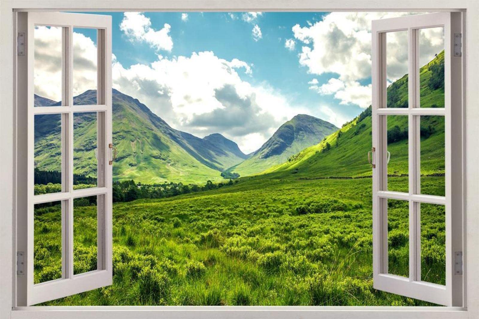 3D Autocollant Mural Green Hills 3D Fenêtre Sticker Mural Décor Art Mural Nature Paysage 70x110cm
