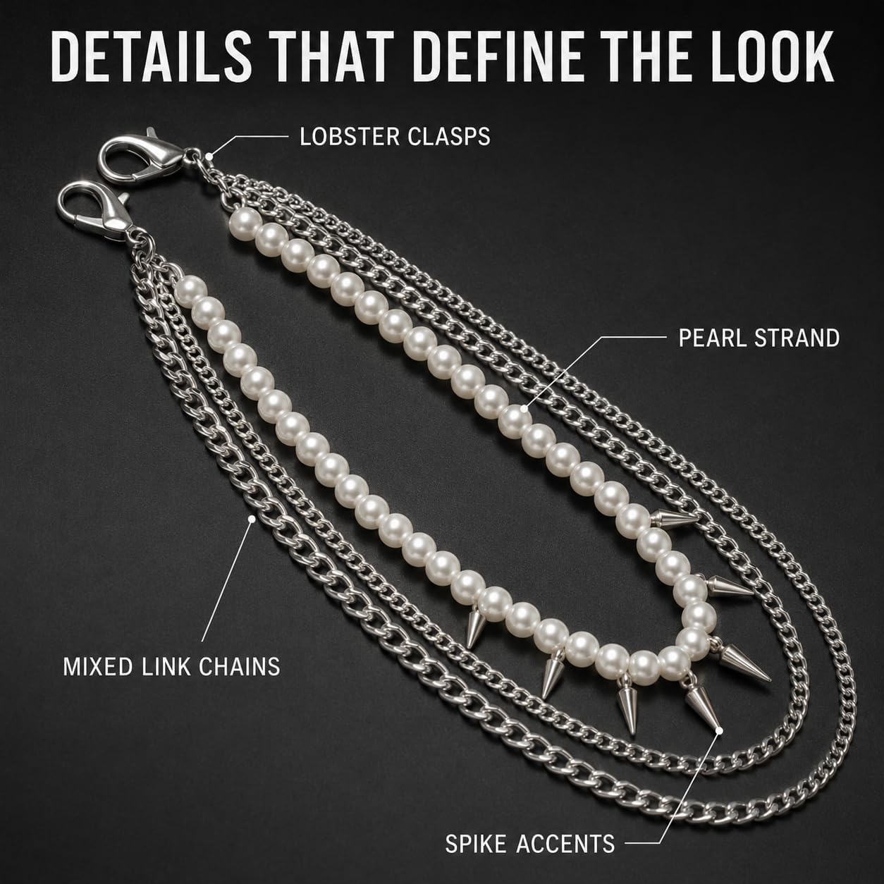 Jean Chain for Men Layered Wallet Chain Pearl Strand Charms image 4