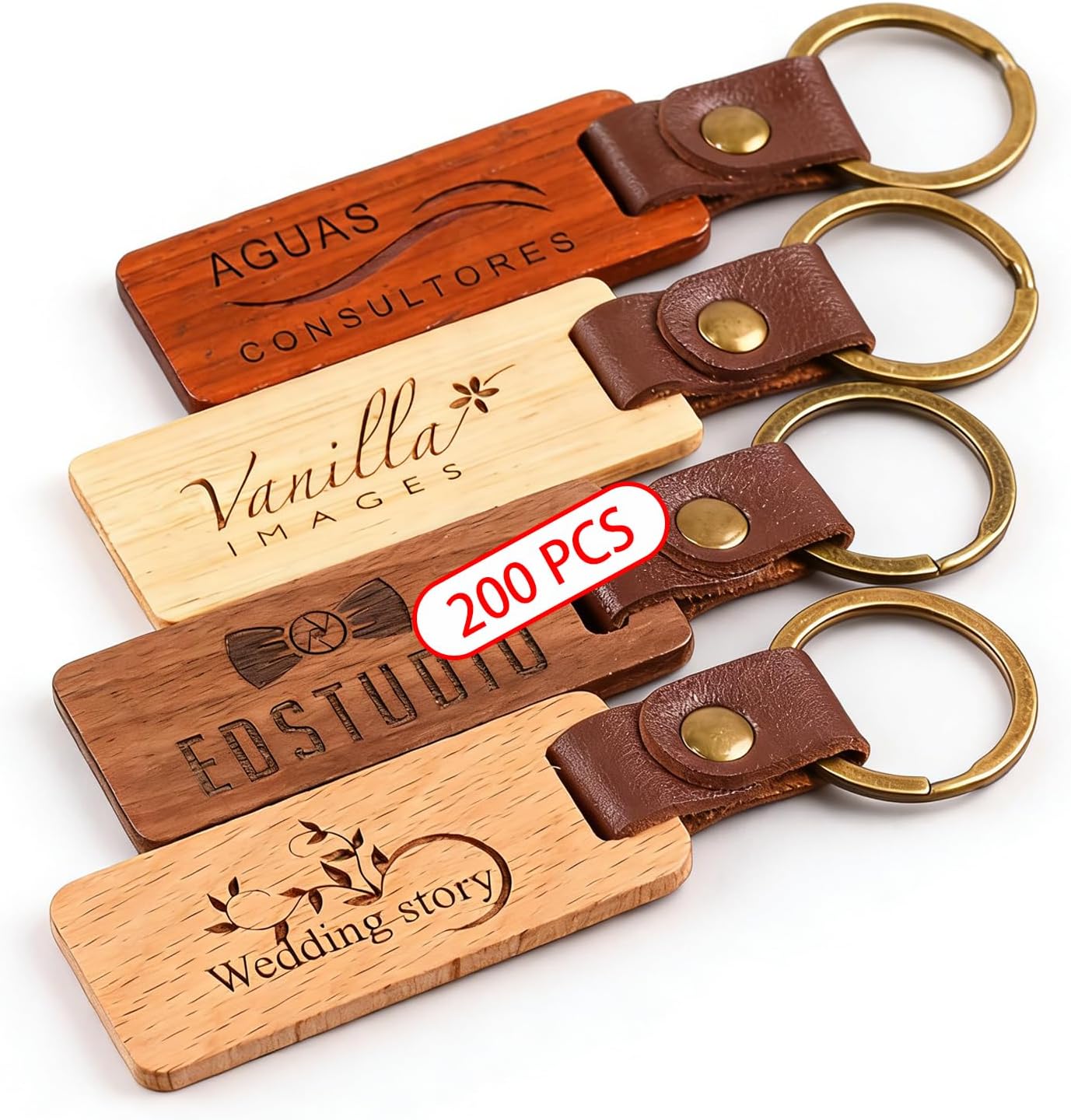 Custom Keychains Bulk, Personalized Wooden Key Chain, Engraved Your LOGO & Text for School/Family/Company Events