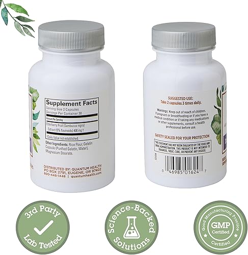 Miniatura 2 de Quantum Suplemento de saúco negro para la salud, extracto de Sambucus Nigra, 400 mg de apoyo inmunológico diario y refuerzo de bienestar de potentes