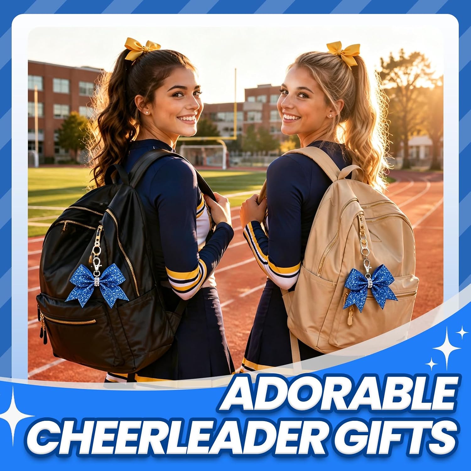 Cheer Bow Keychains Bulk, Rhinestone Charms for Women