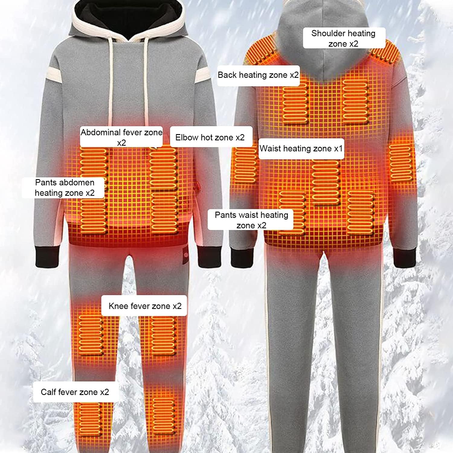 Heated Sweatshirt Suit USB Rechargeable, with 3 Heating Levels, Warm Top + Pants for Sport Skiing Running Hiking
