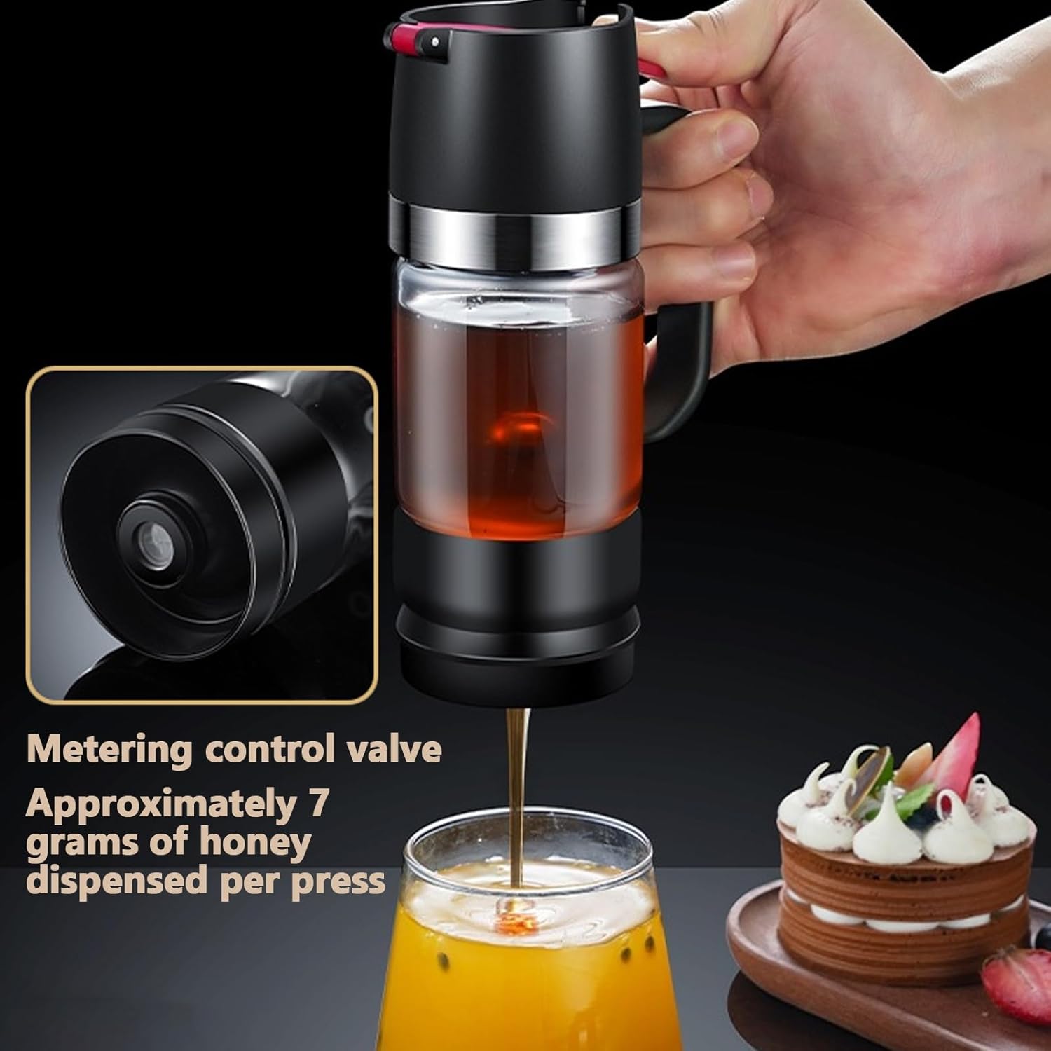 Honey Dispenser with Base,Syrup Dispenser with Handle Honey Pot for Coffee or Tea Maple Syrup Container for Pancakes & Waffles