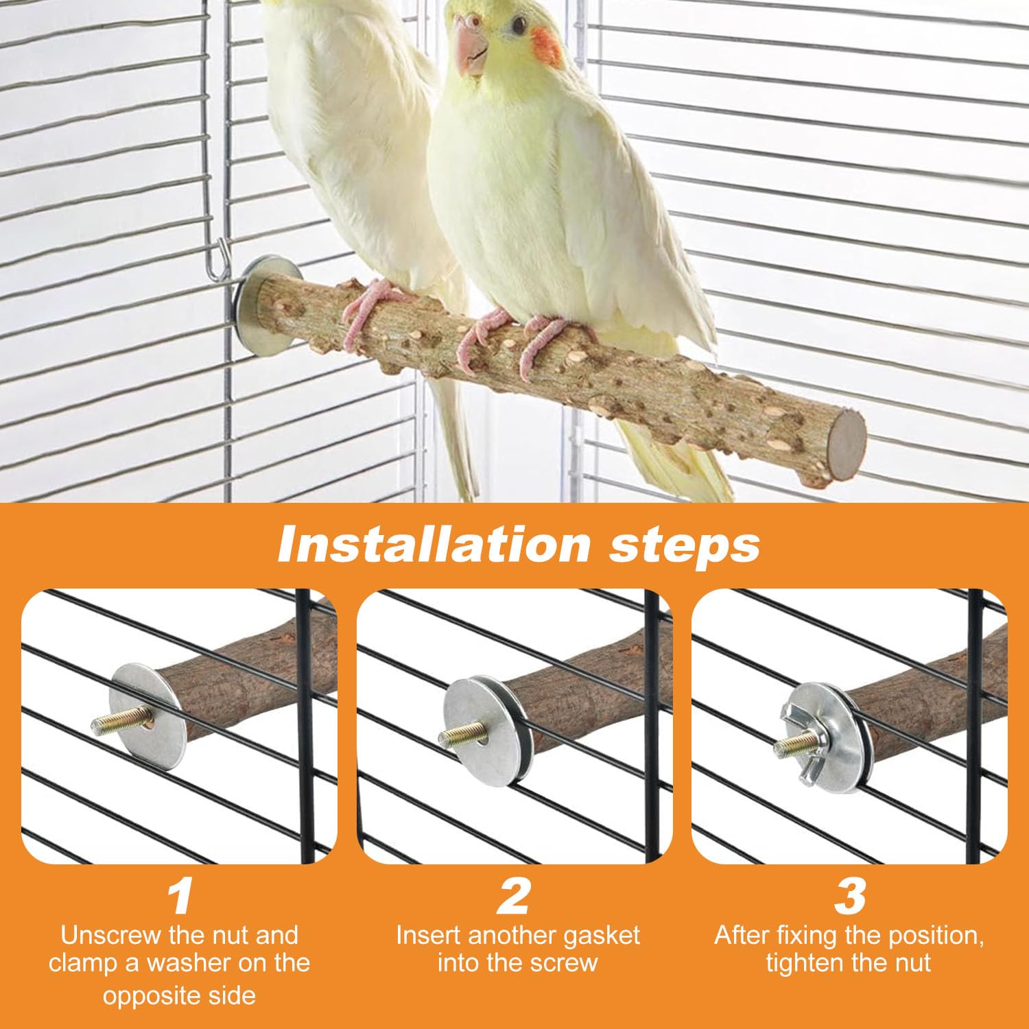 Lot de 4 perchoirs naturels pour oiseaux, perchoirs pour perruches, avec 2 mangeoires, accessoires de cage à oiseaux, pour perroquets, calopsittes, canaris