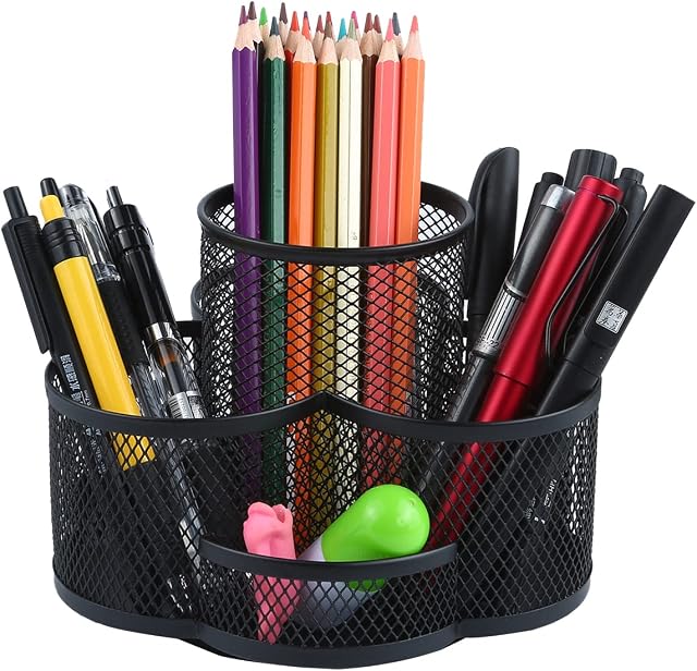 IOUGDSEC Office Storage Organiser - 360° Rotating Metal Wire Organiser, Pencil Holder, Office Accessory, Pen Holder, Multifunctional Office Supplies for Home Office School
