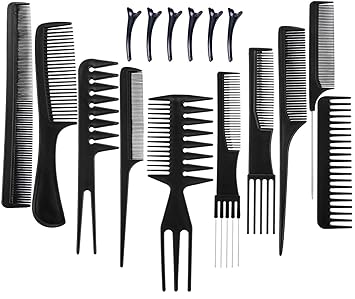 Spanking 10 Pcs Pro Salon Hair Cut Styling Hairdressing Barbers Combs Brush Set Black With 6 Pcs Hair Sectioning Clips