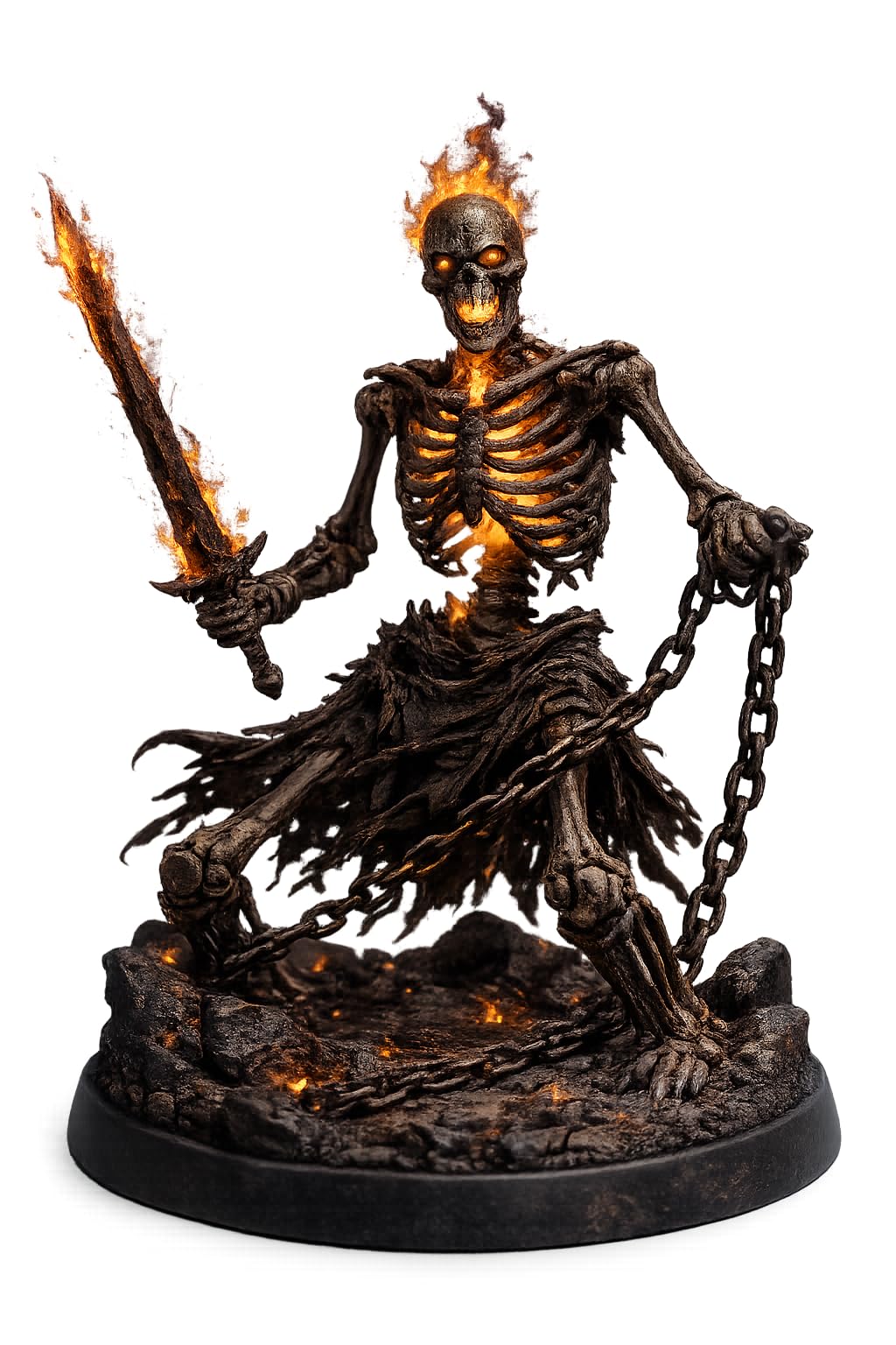 Hexen Miniatures Fantasy Monster Duo Set with Stat Card โ 2 x 32mm Resin Tabletop RPG Miniatures โ Collectible Creature Sets for Roleplaying, Wargaming & Painting ((29.Flaming Skeleton))